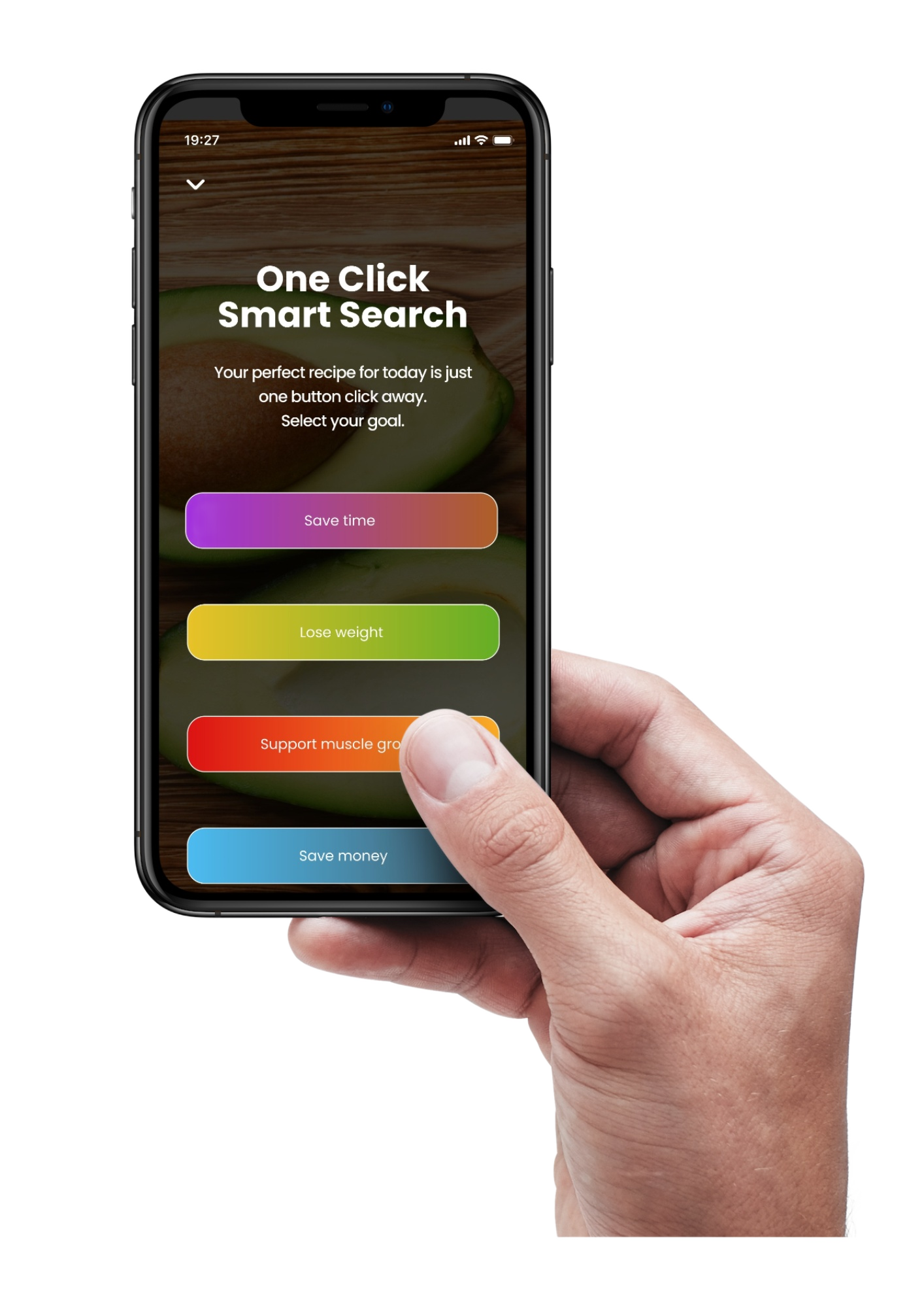 Hand holding phone with eaternative app