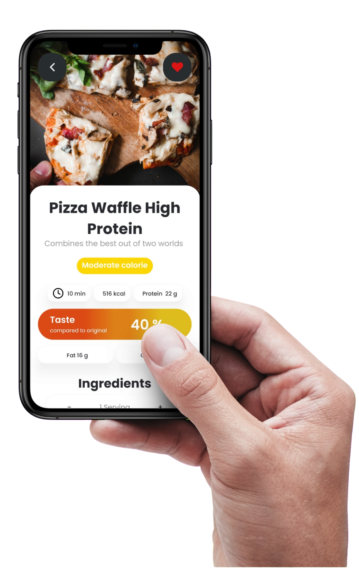 Hand holding phone with eaternative app