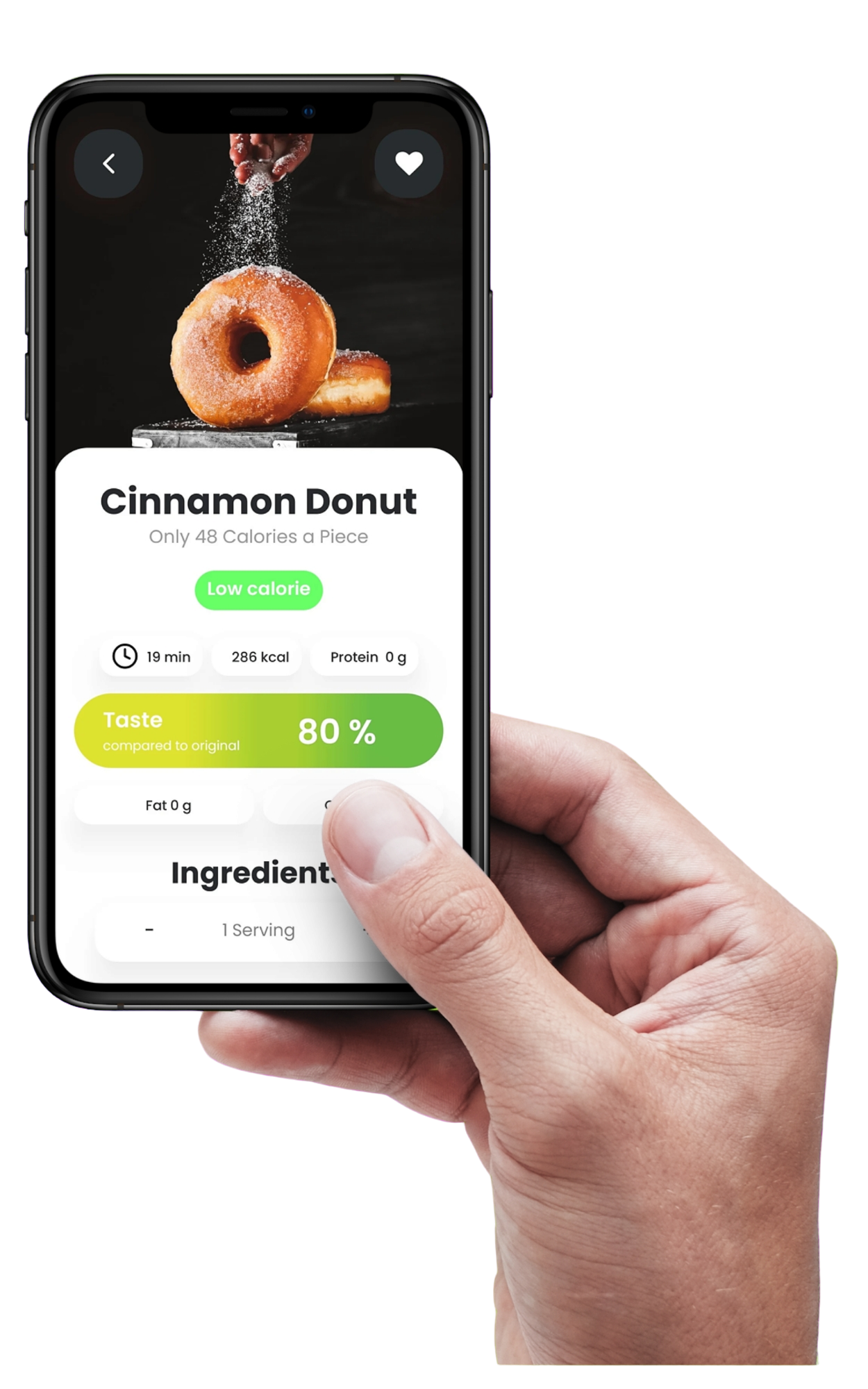 Hand holding phone with eaternative app